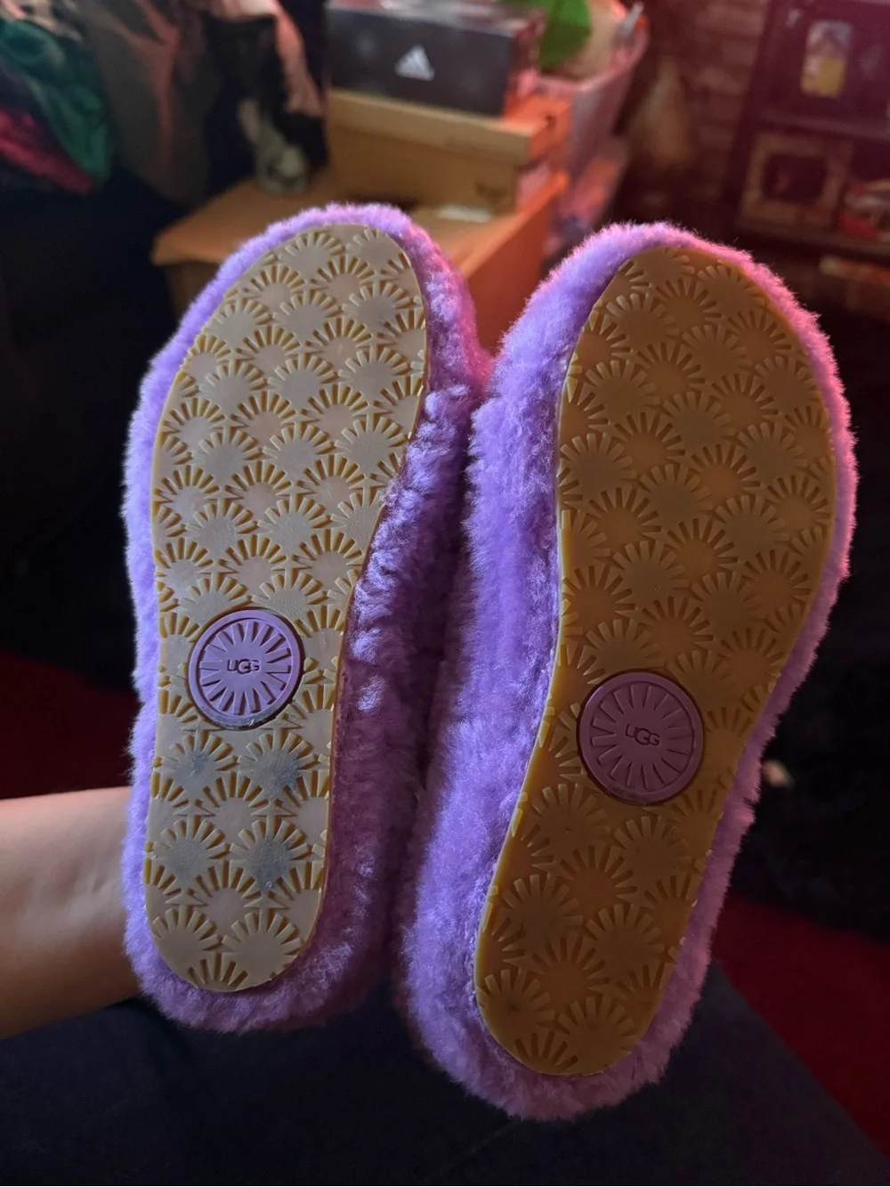 UGG Purple Plush Shearling Slide Slippers with Logo Backstrap